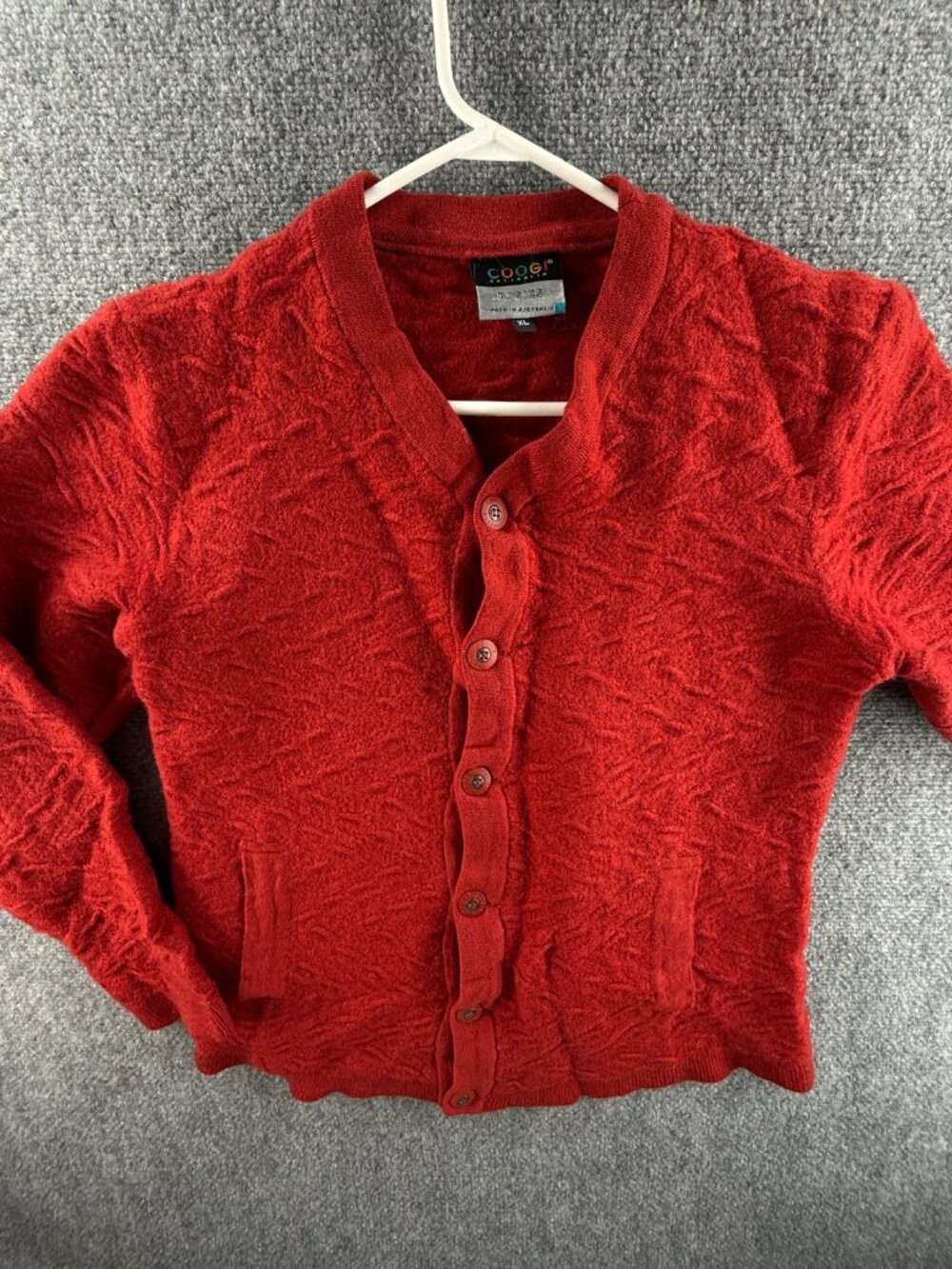 COOGI Women Pure New Wool Cardigan Sweater Red Buttons Pockets Knit Soft ~med